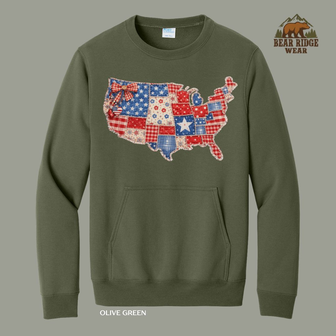 US Map-Patchwork Patriotic Kangaroo Crew