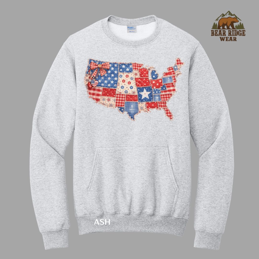 US Map-Patchwork Patriotic Kangaroo Crew, Color: Ash, Size: S