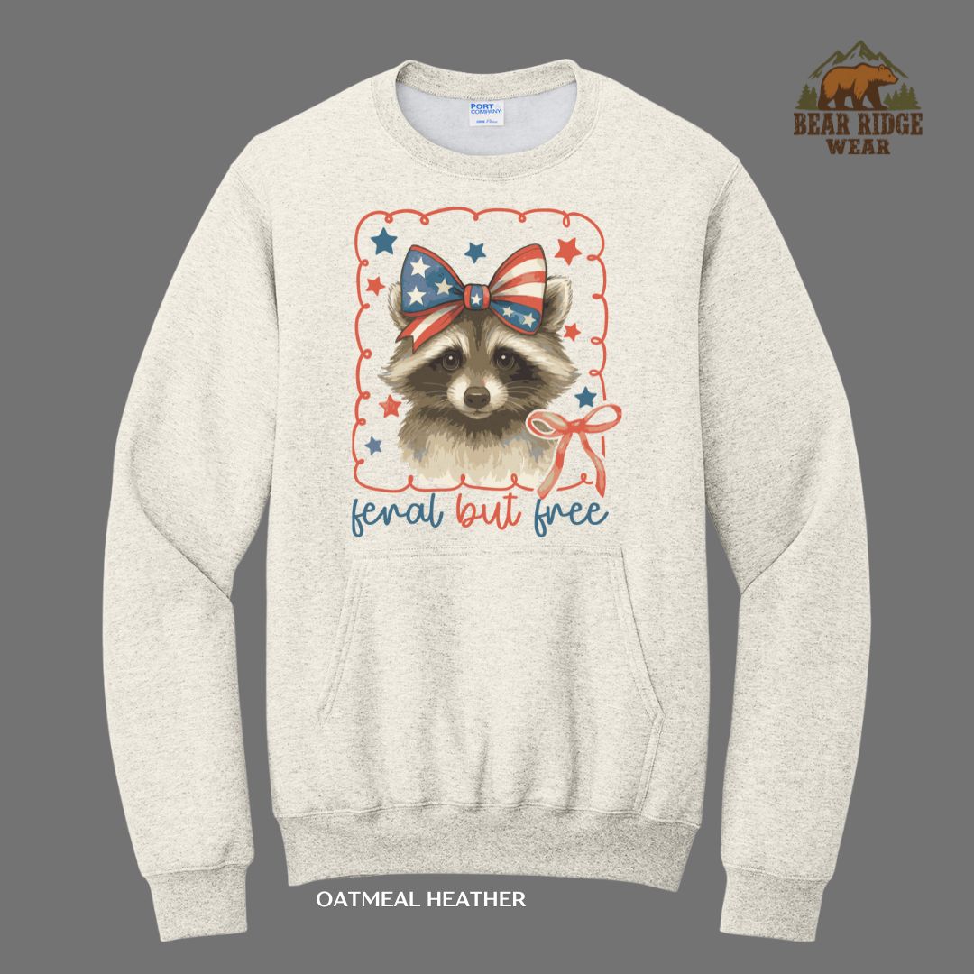 Feral But Free-Raccoon -Bow Patriotic Kangaroo Crew