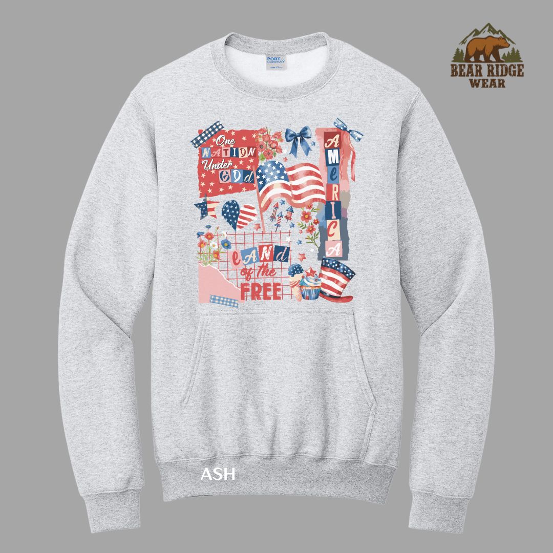 America-One Nation Patriotic Kangaroo Crew, Color: Ash, Size: S