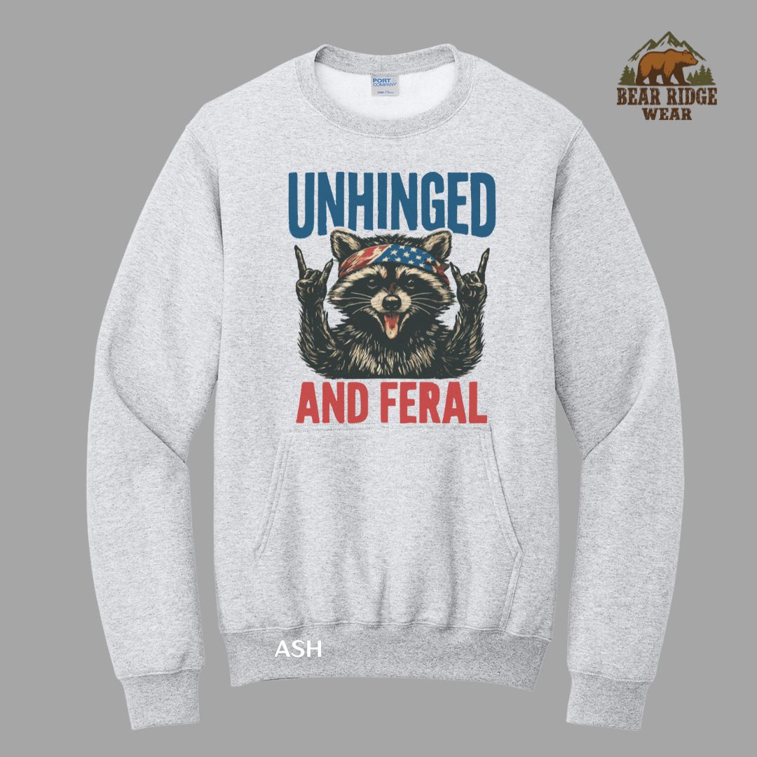 Unhinged and Feral-Raccoon Patriotic Kangaroo Crew, Color: Ash, Size: S