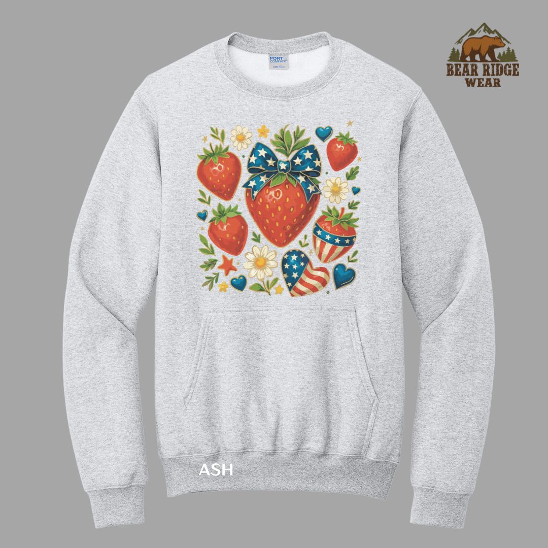 Strawberries Patriotic Kangaroo Crew, Color: Ash, Size: S