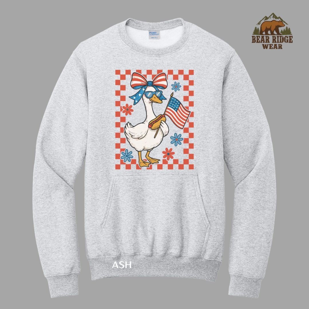 Goose Girl-Flag Hot Dog Patriotic Kangaroo Crew, Color: Ash, Size: S