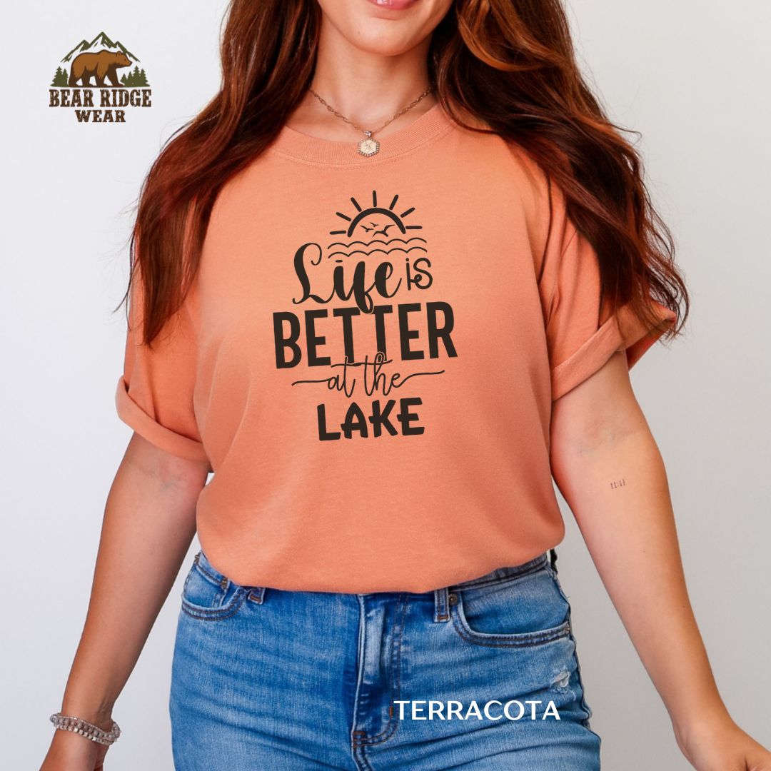 Life is better at the lake Summer T-shirt, Color: Terracotta, Size: M
