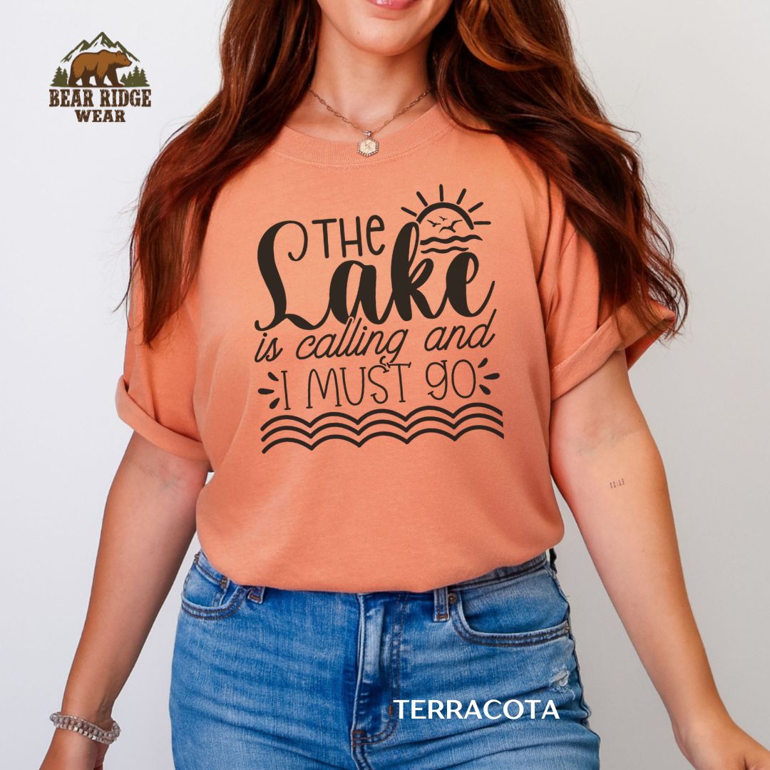 The Lake is calling Summer T-shirt, Color: Terracotta, Size: M