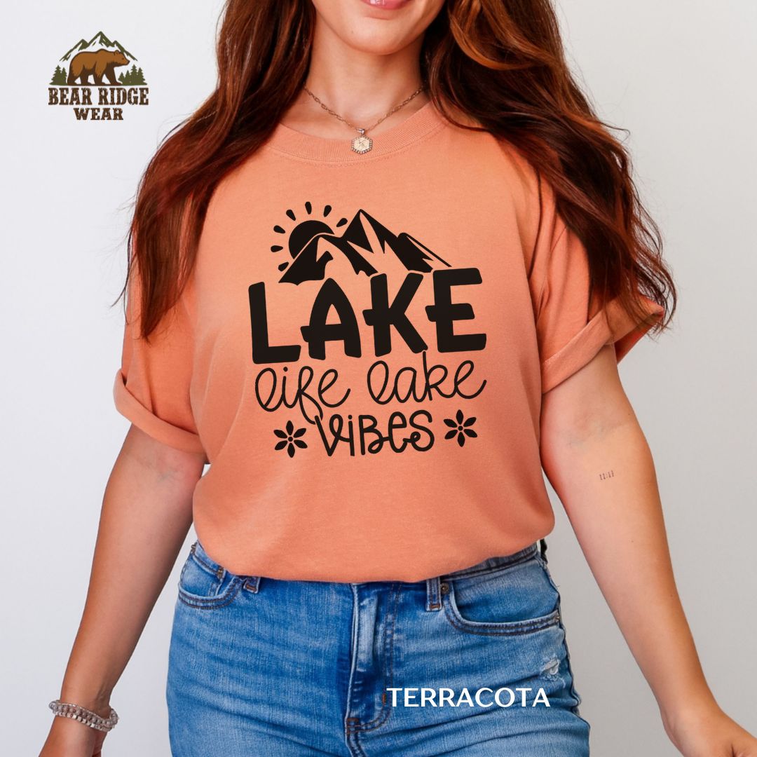 Lake Life Lake Vibes Summer T-shirt, Color: Terracotta, Size: M