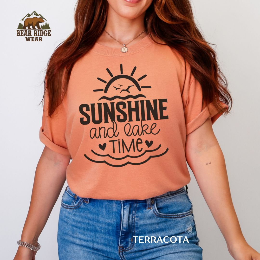Sunshine and Lake time Summer T-shirt, Color: Terracotta, Size: M