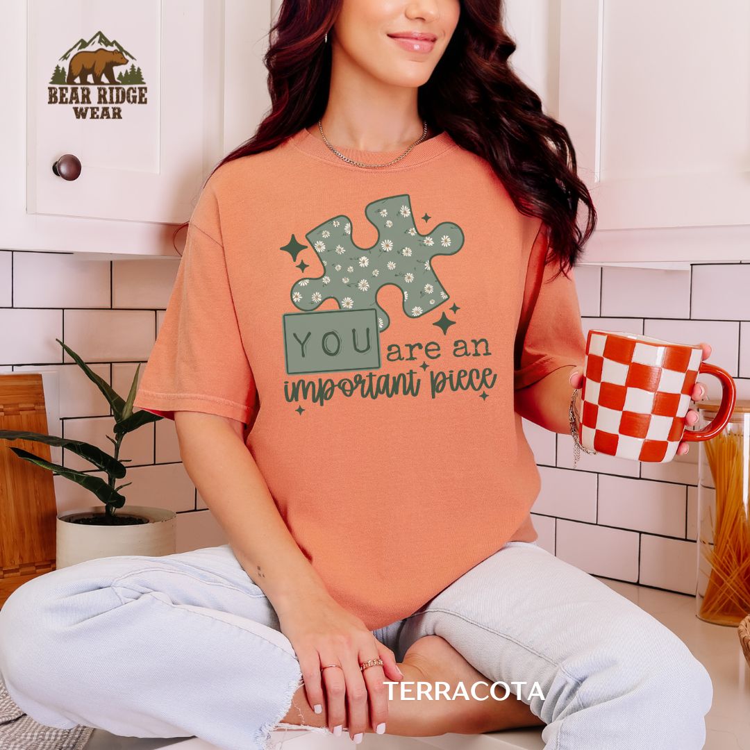 Floral-You Are Important Piece Autism Awareness T-Shirt, Color: Terracotta, Size: M