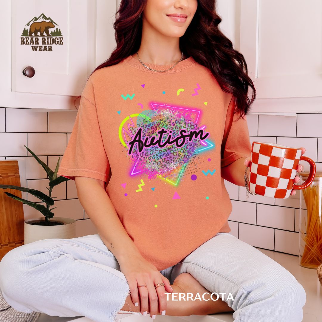 Autism-Neon-Leopard Autism Awareness T-Shirt, Color: Terracotta, Size: M