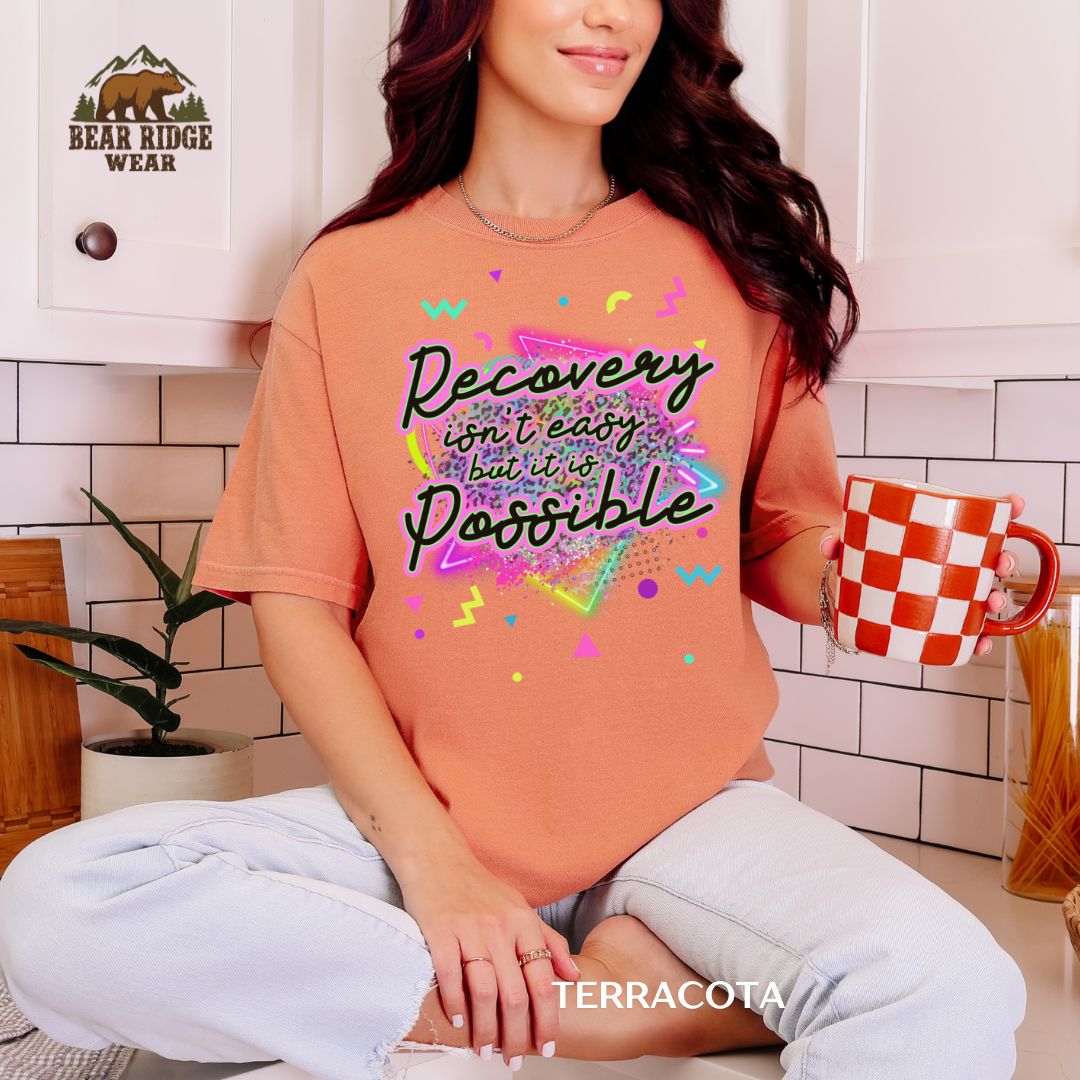Recovery Isn't Easy-Neon Autism Awareness T-Shirt, Color: Terracotta, Size: M