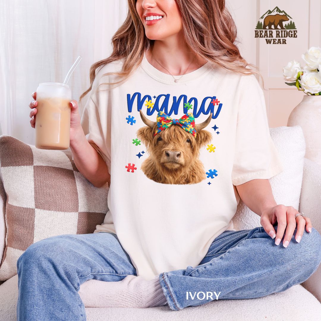 Autism-Highland Cow-Mama Autism Awareness T-Shirt