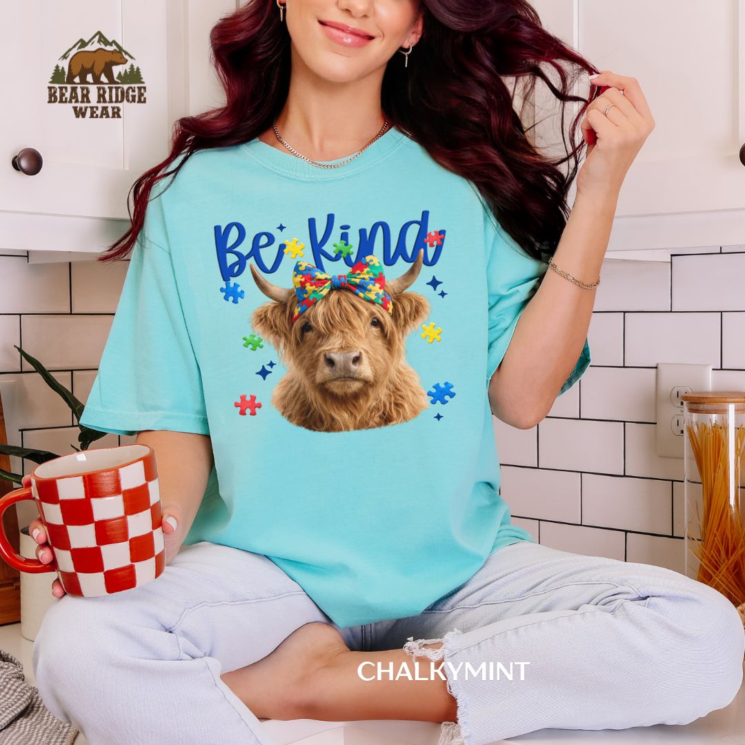 Autism-Be Kind-Highland Cow Autism Awareness T-Shirt