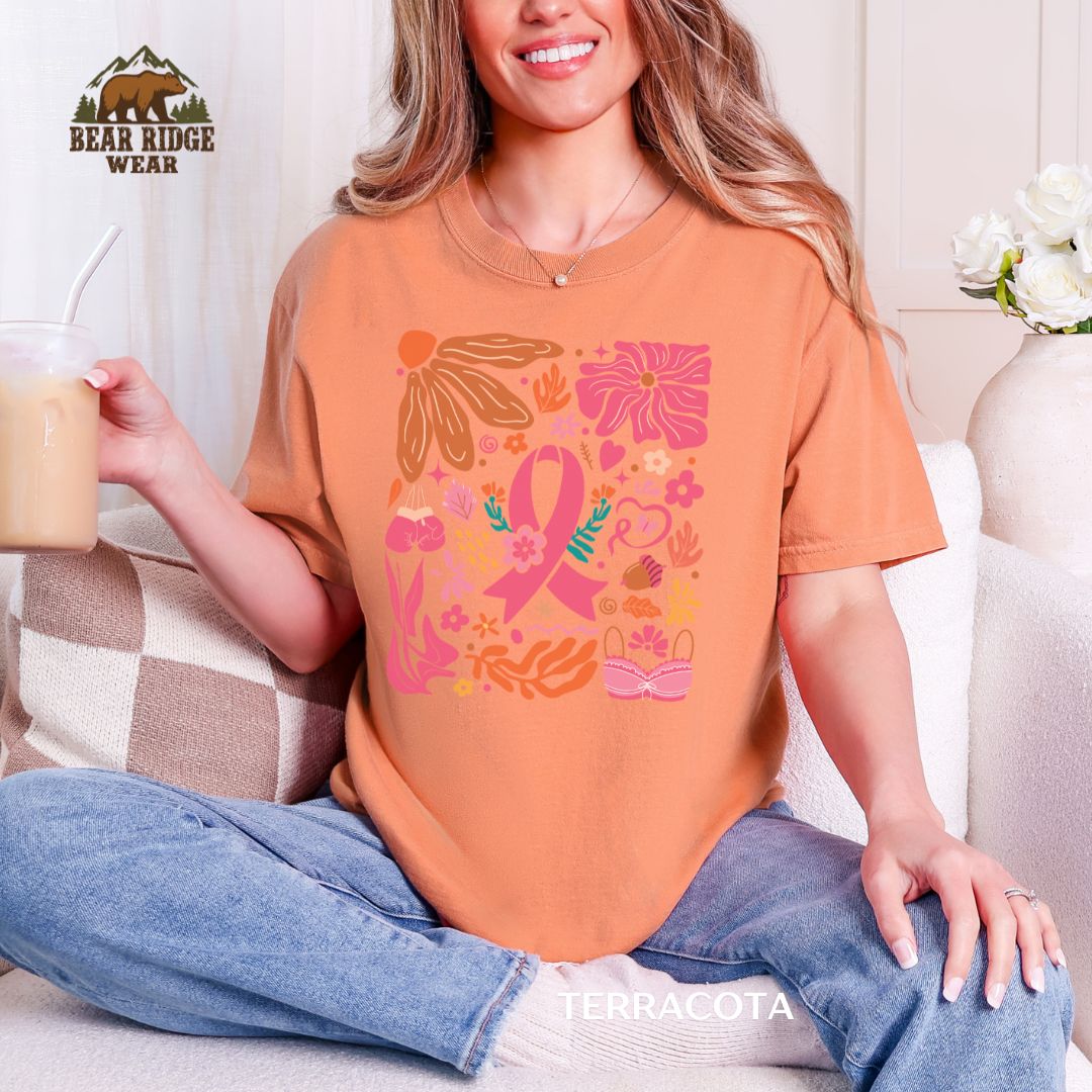 Breast Cancer Boho Breast Cancer Awareness T-shirt, Color: Terracotta, Size: M