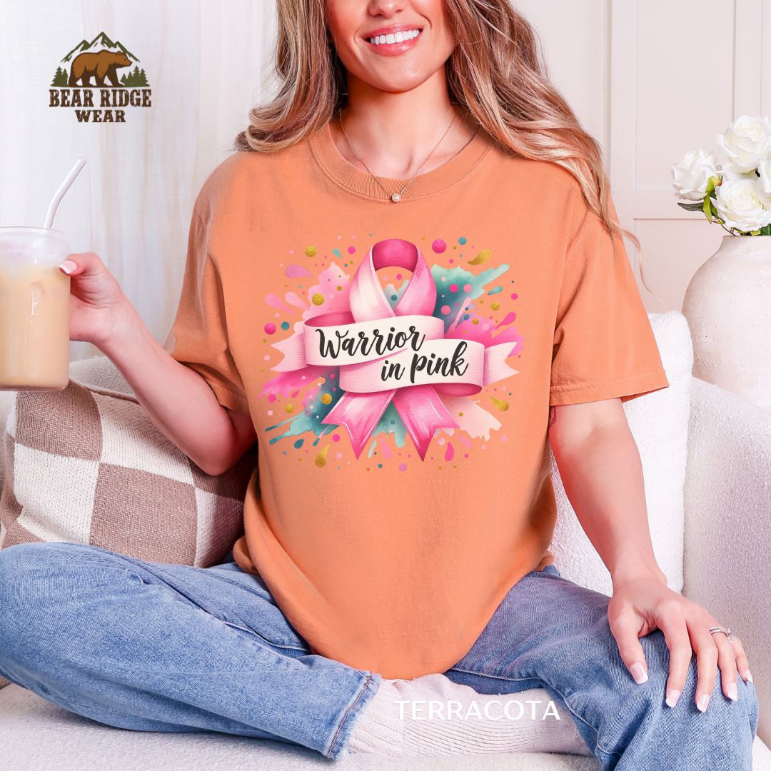 Warrior In Pink Breast Cancer Awareness T-shirt, Color: Terracotta, Size: M
