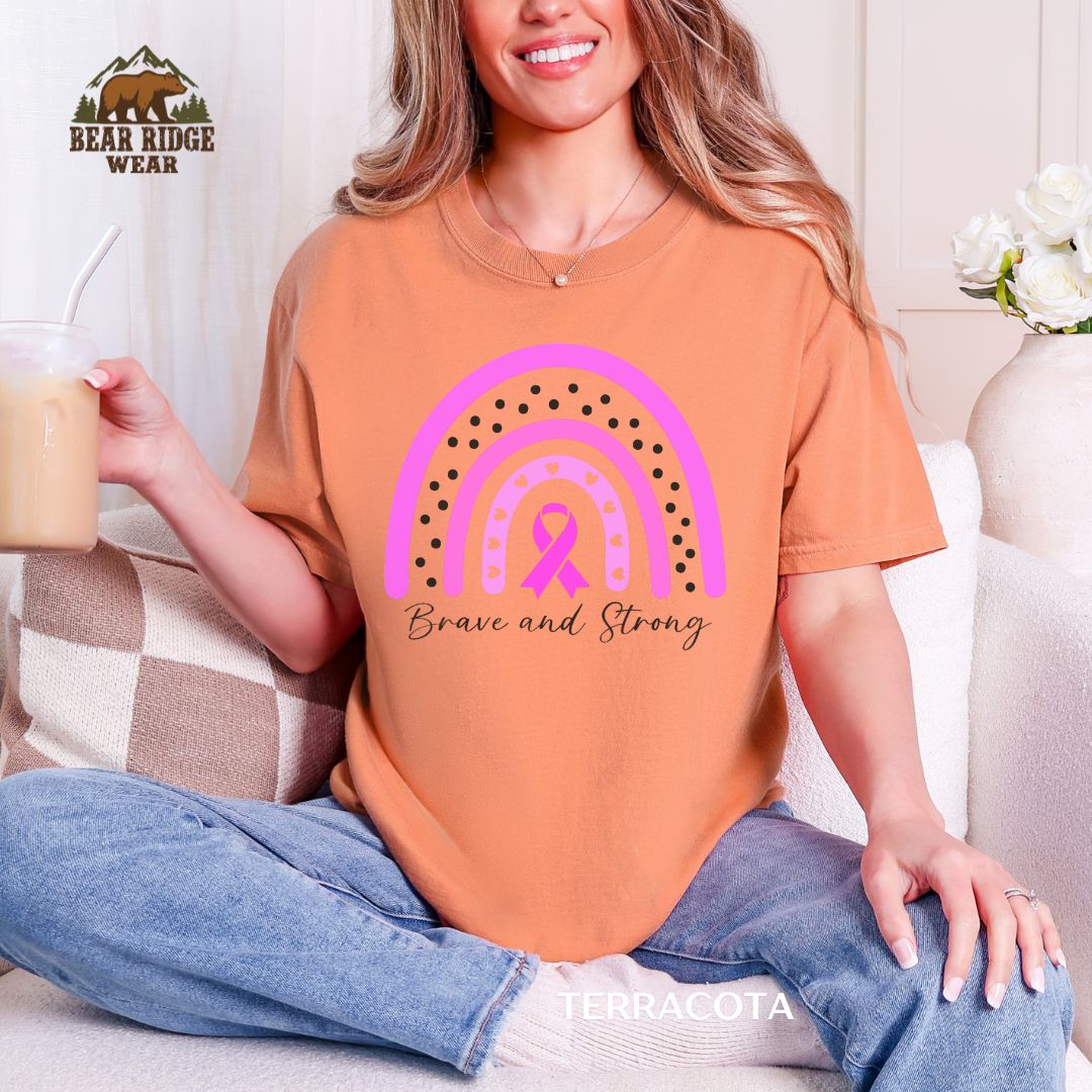 Brave and Strong Breast Cancer Awareness T-shirt, Color: Terracotta, Size: M