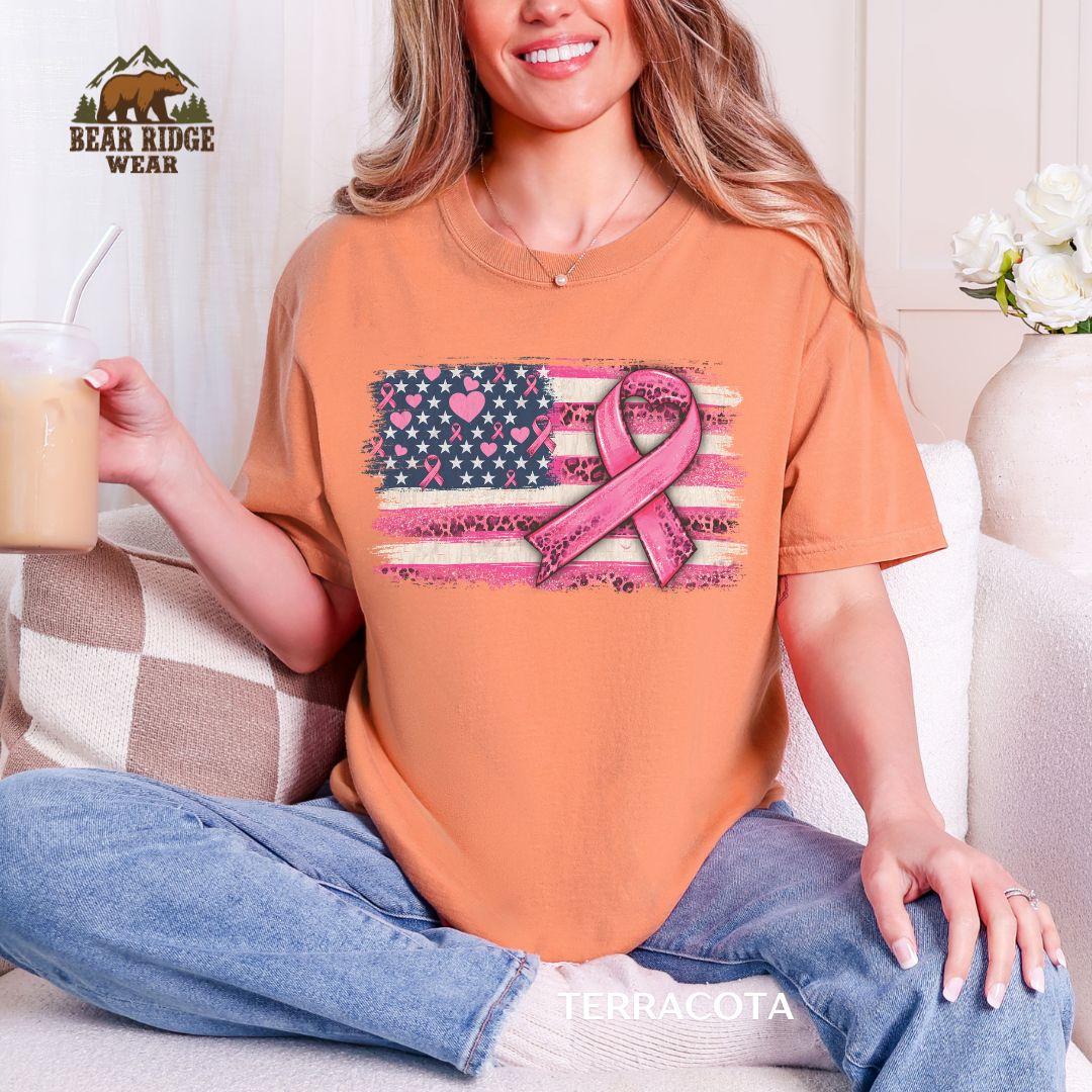 Breast Cancer-Flag Breast Cancer Awareness T-shirt, Color: Terracotta, Size: M