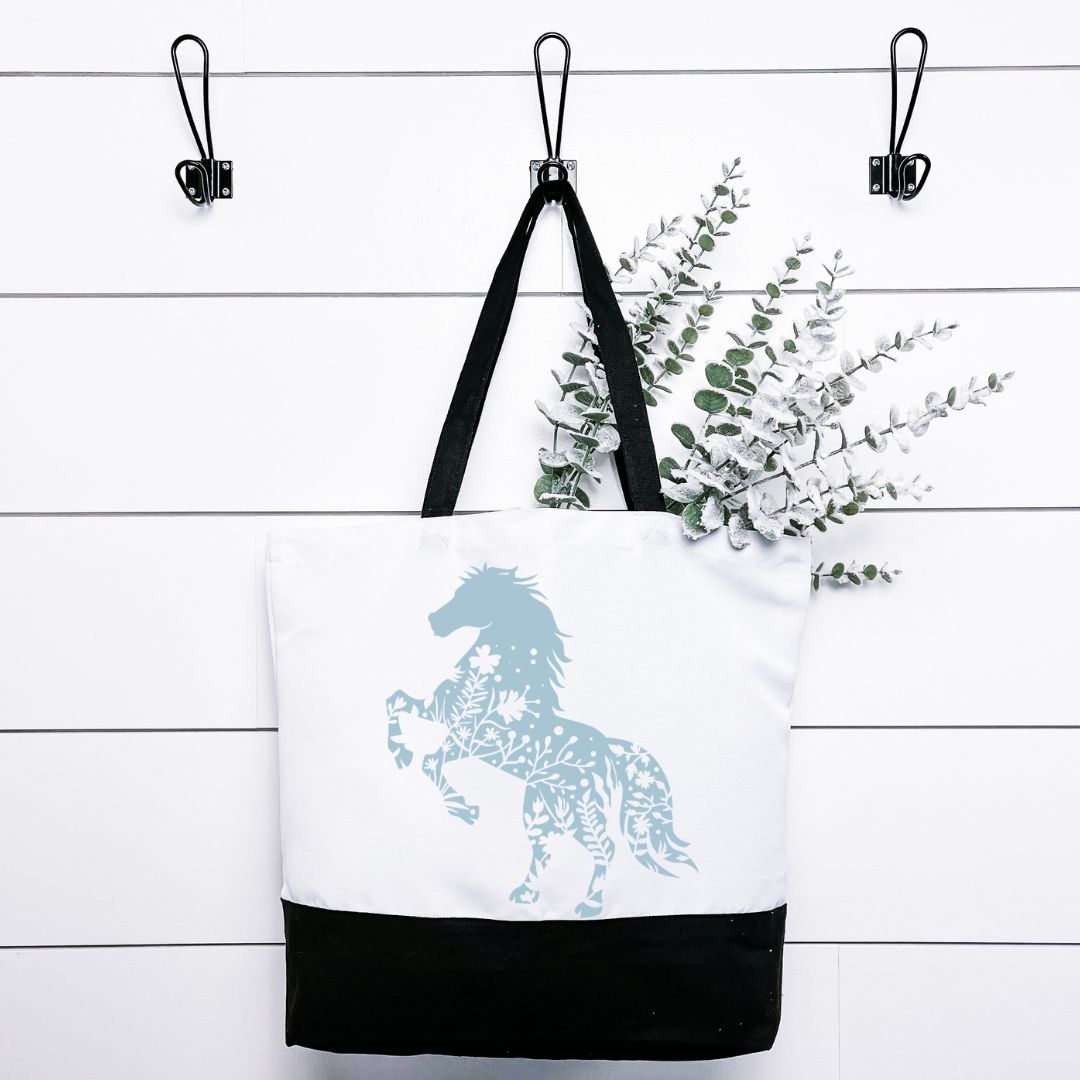 Floral Horse-Blue Tote