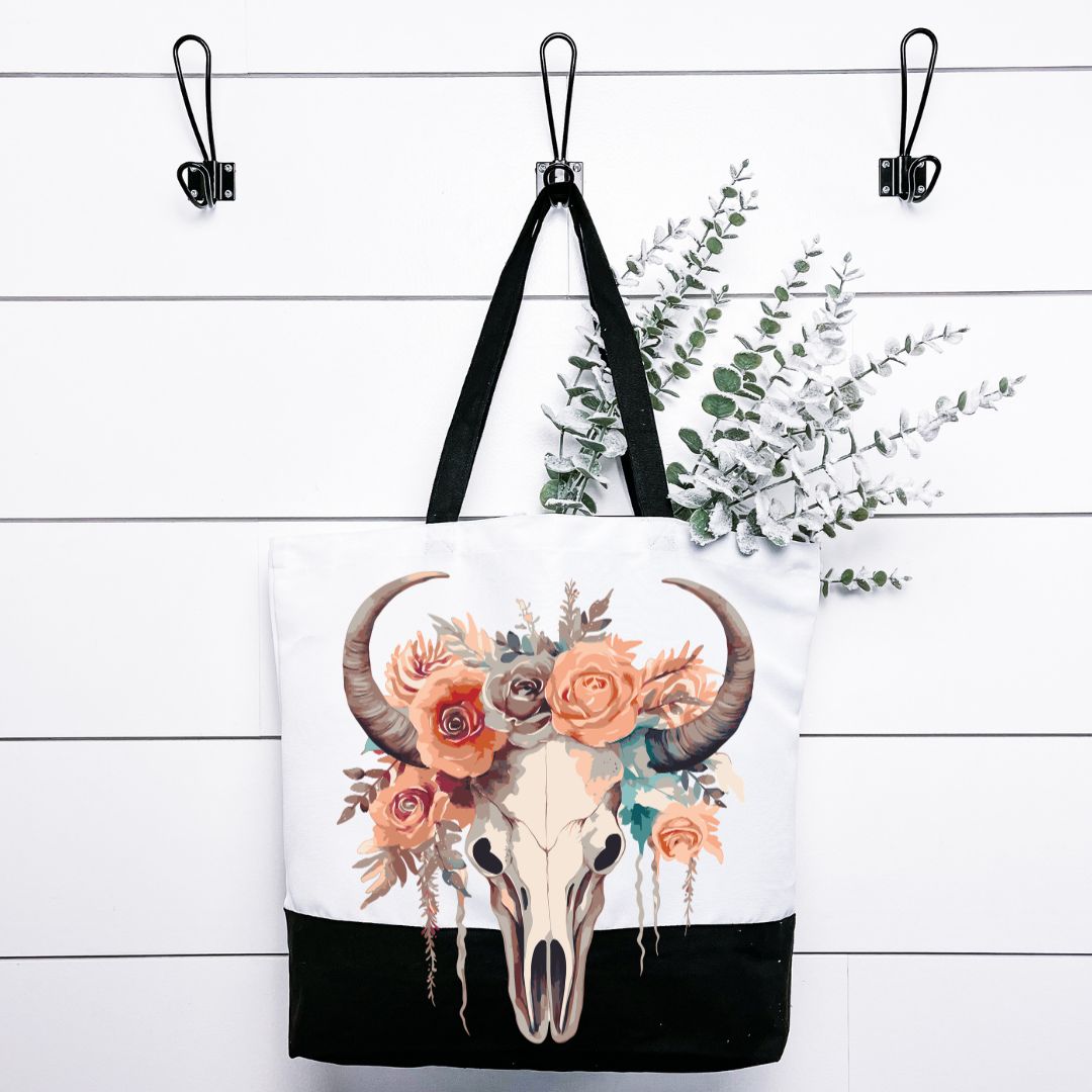 Skull Head Floral Tote