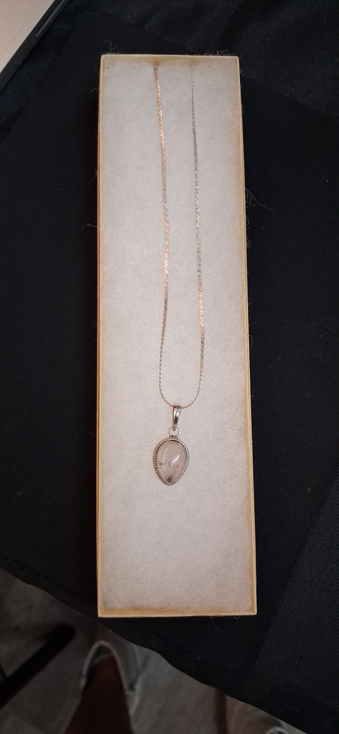 Vintage Sterling Silver Rose Quartz Pendant