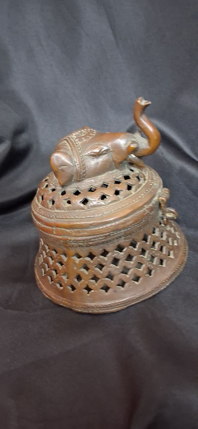 Vintage Brass Elephant Incense Burner/ Trinket Box