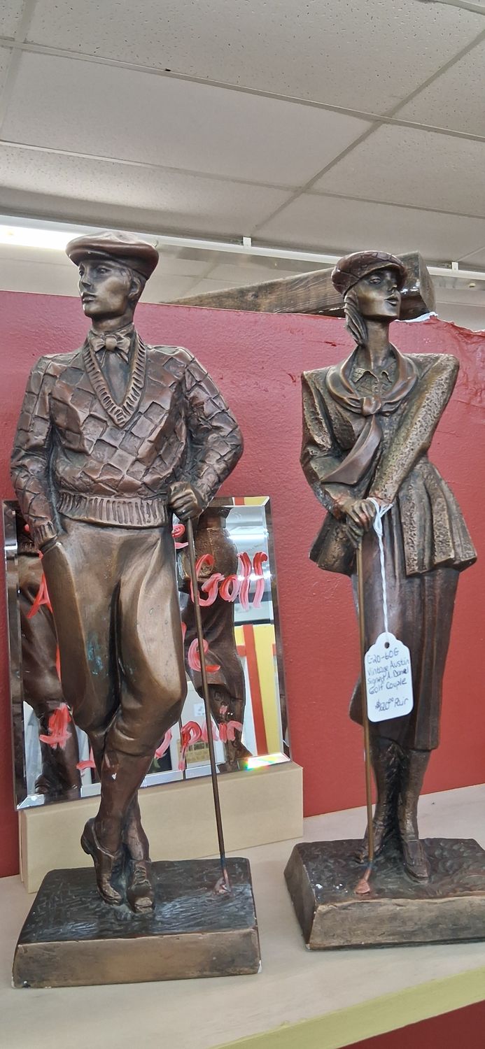 Vintage Signed Austin Sculpture Golf Couple