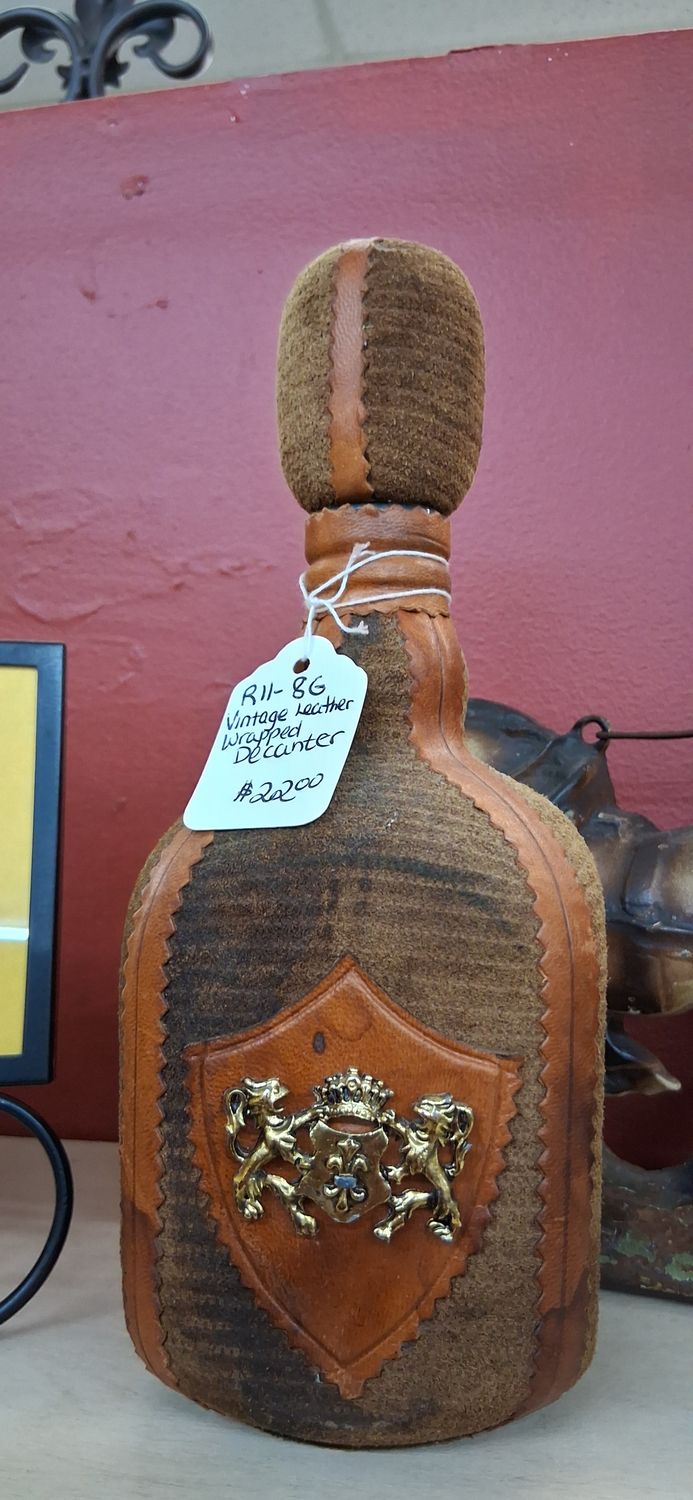Vintage Leather Wrapped Italian Liquor Bottle Decanter