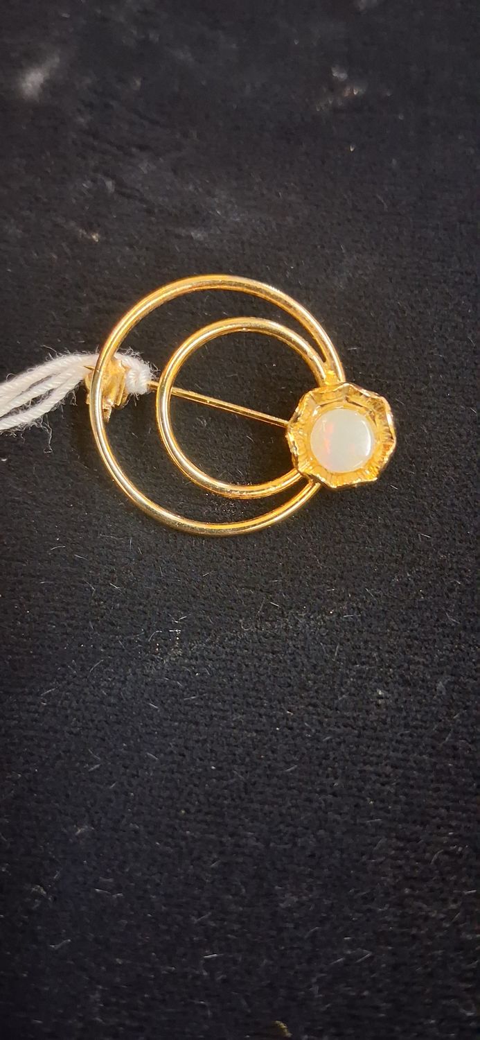 Goldtone Circle Ring with Opal