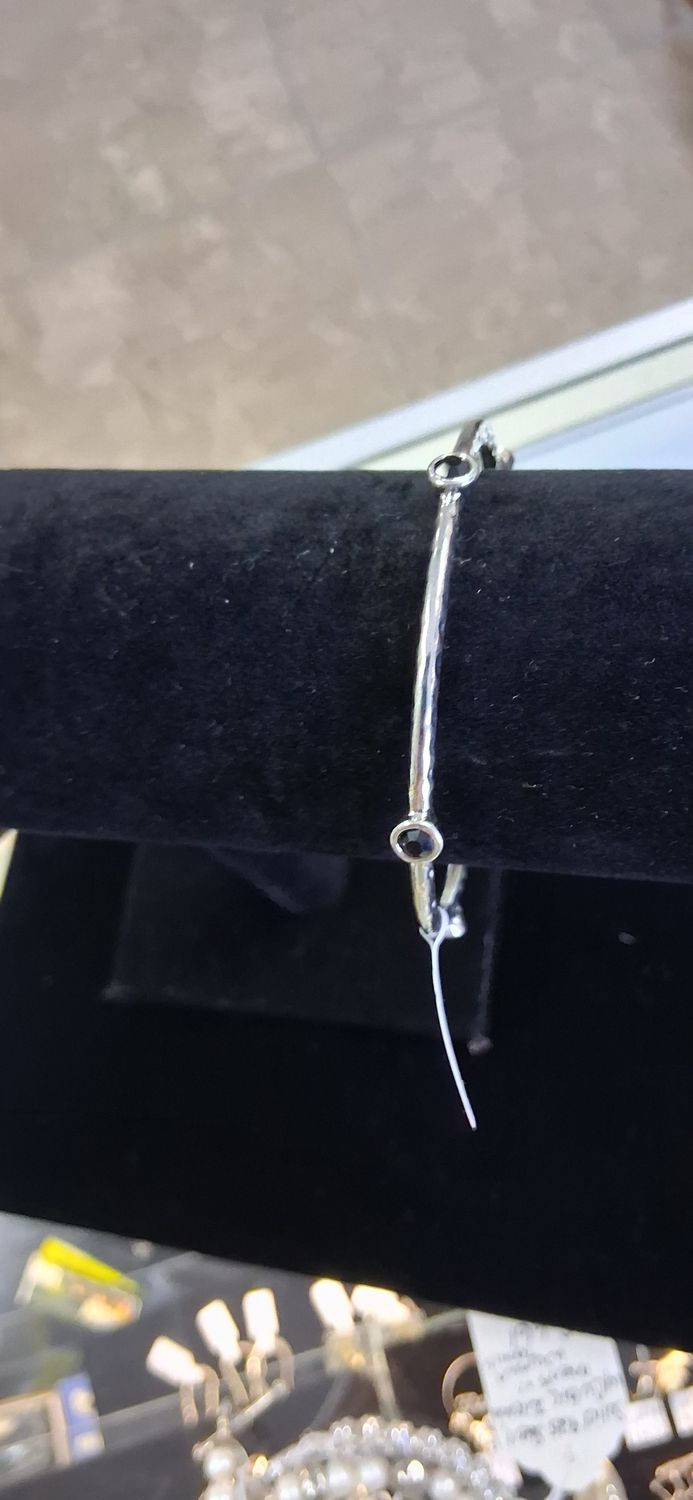 Black Gemstone and Silver Bangle