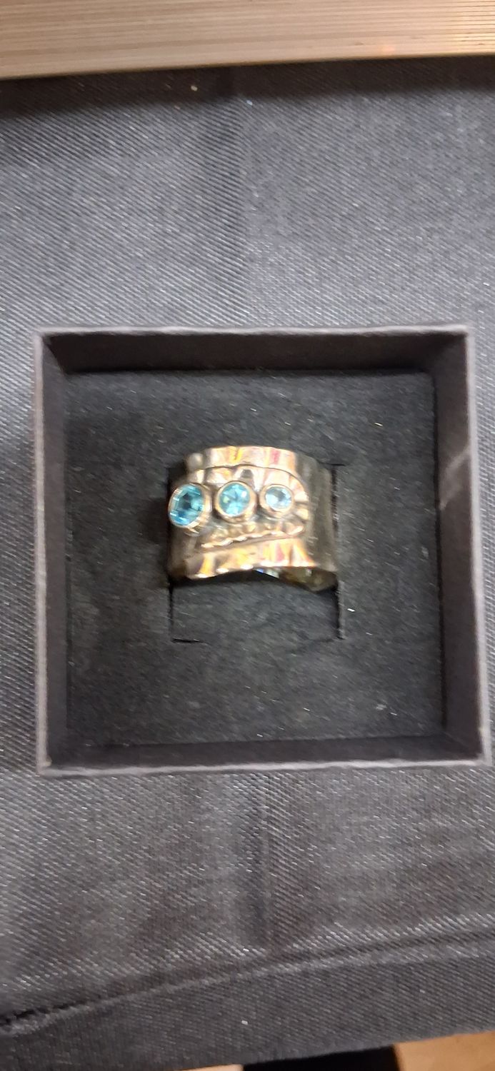 PZ Israel 925 Hammered Sterl w Aqmrn