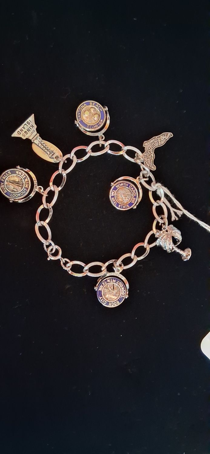 Sterling Vintage Travel Charm Brclt