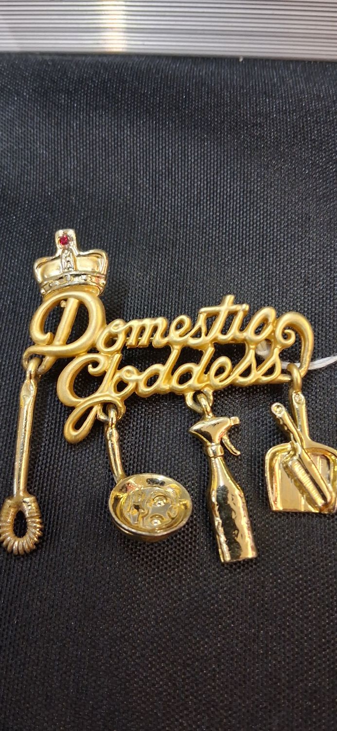 Vintage Signed "AJC" Domestic Goddess Crown Brooch