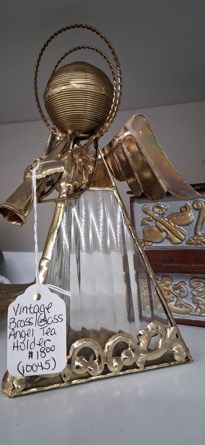 Vintage Brass and Glass Angel Tea Light Holder