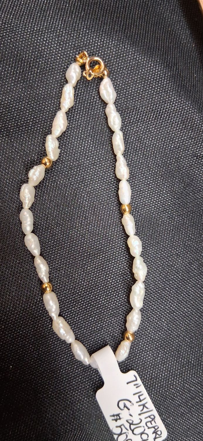 Vintage 7" 14K Gold Seed Pearl Bracelet 2