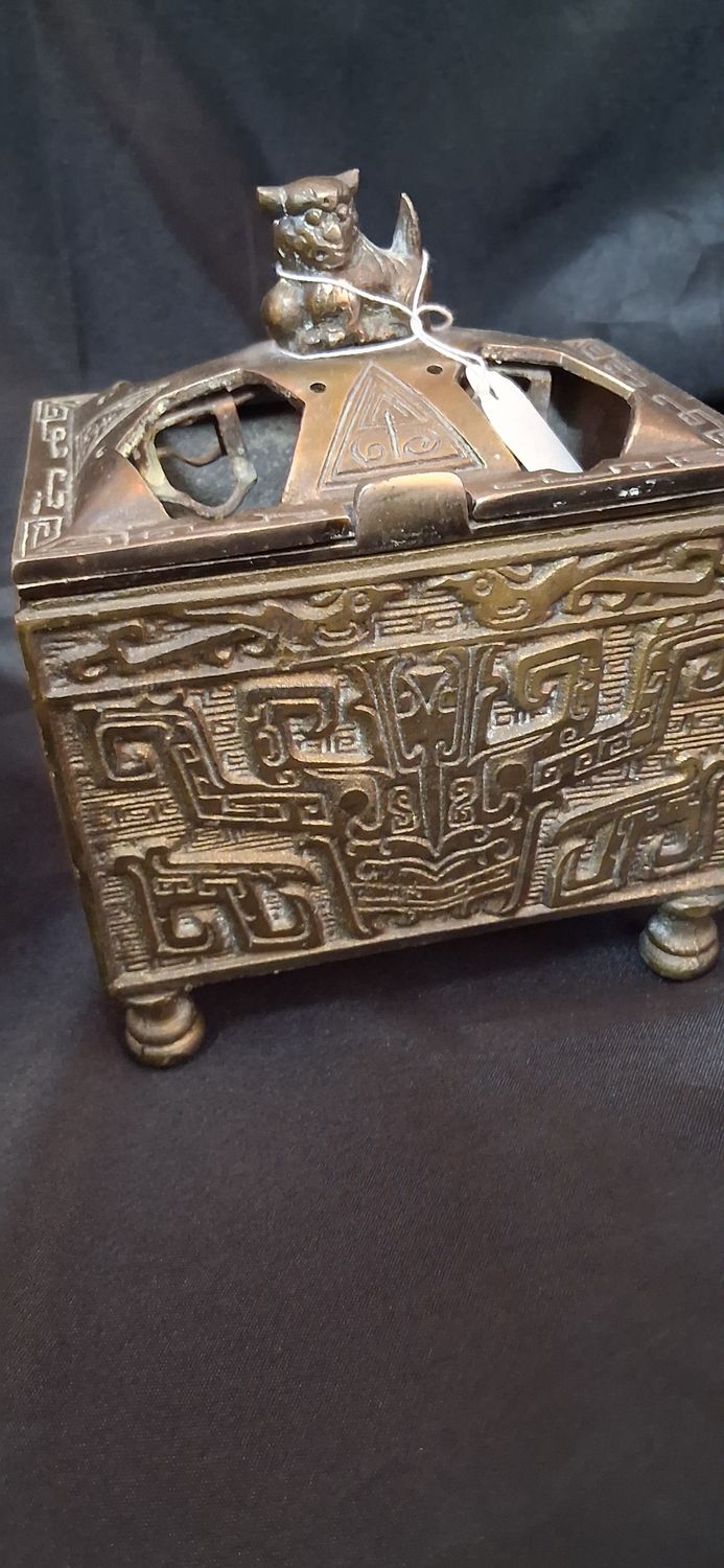 Antique Heavy Iron Incense Burner with Concealed Inner Chamber