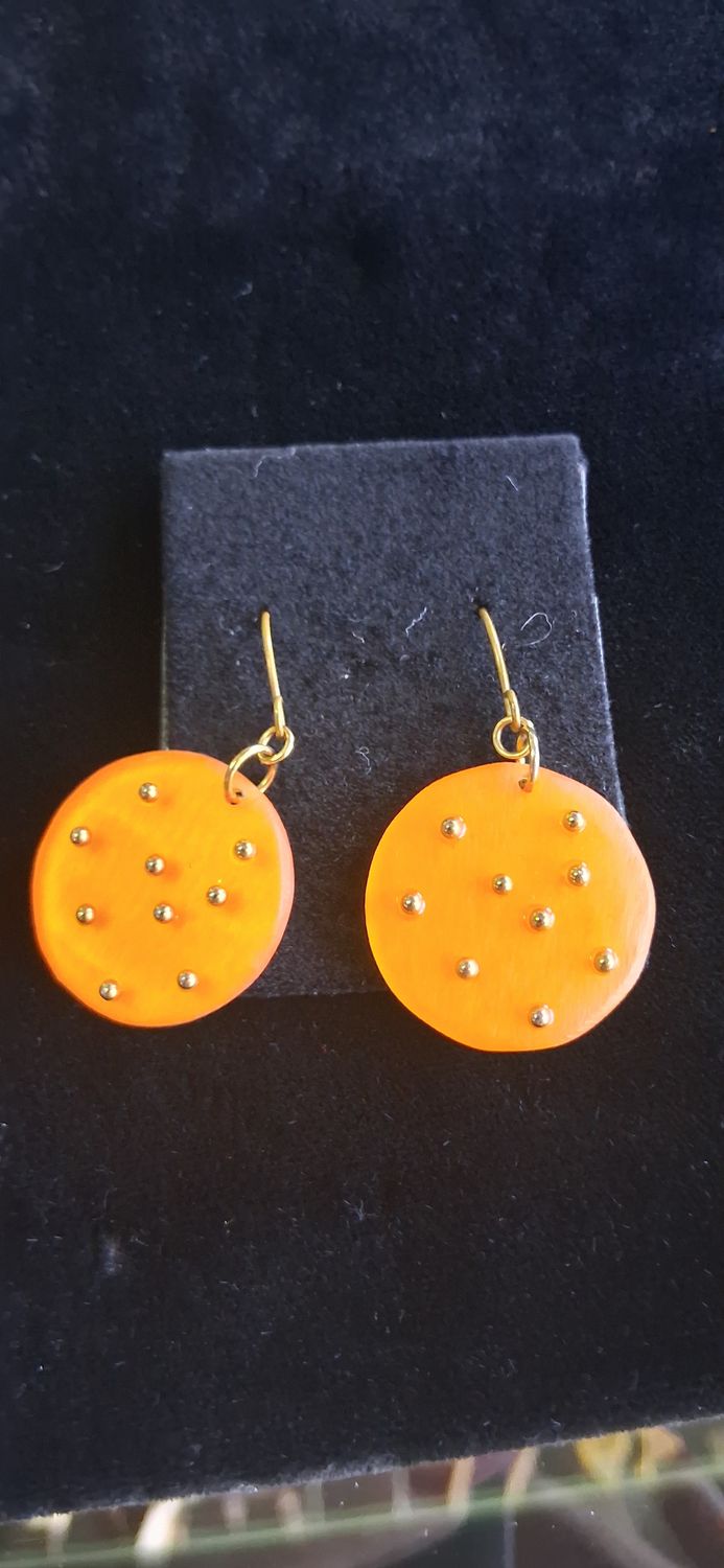 Vintage Tangerine Shaped Dangle with Gold Bead Accent