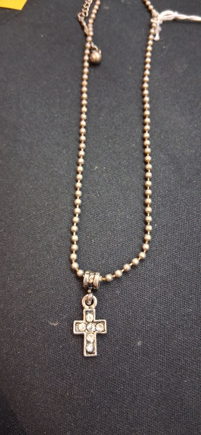 Vintage Ball Chain and Silver Cross with Rhinestones