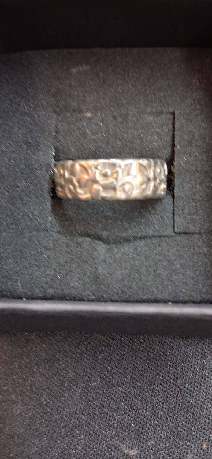 Vintage 925 Sterling Silver Floral Band Size 6.5
