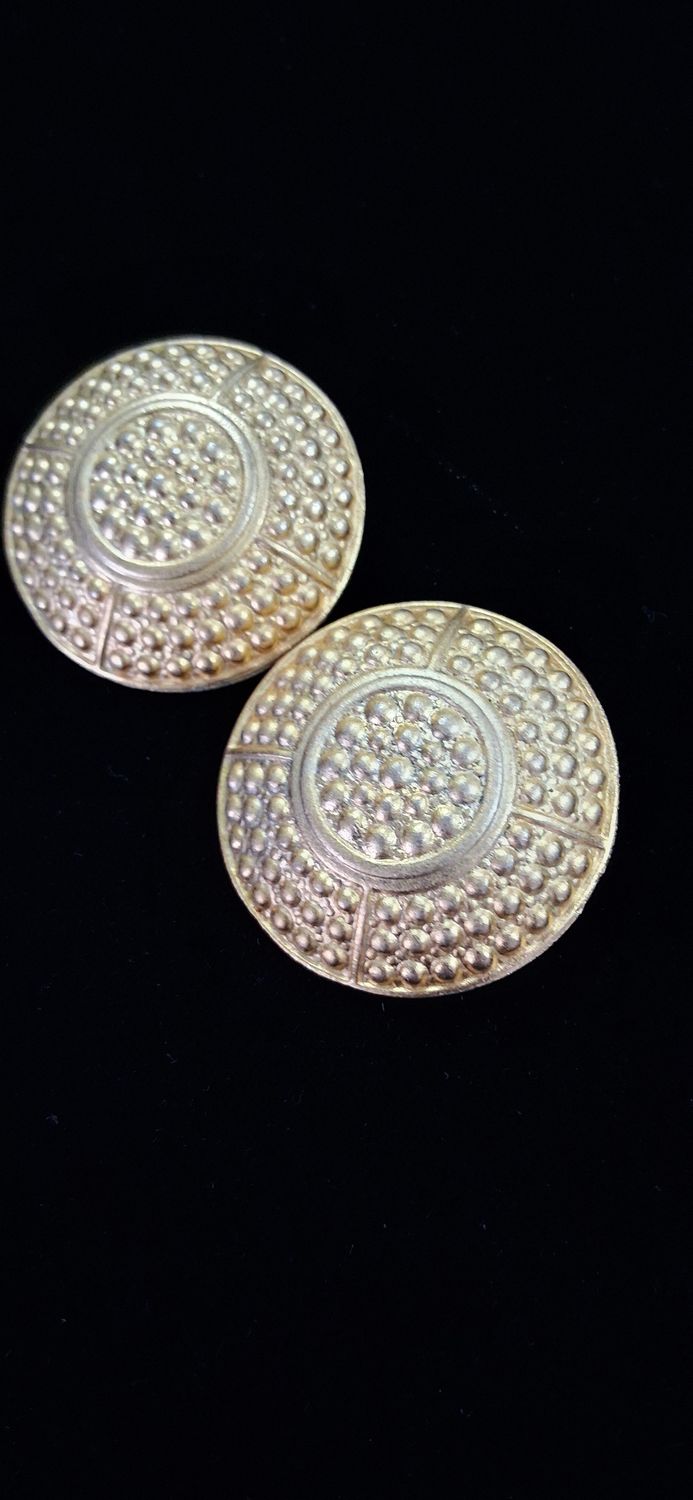 Vintage Gold Tone Clip-on Shield Earrings