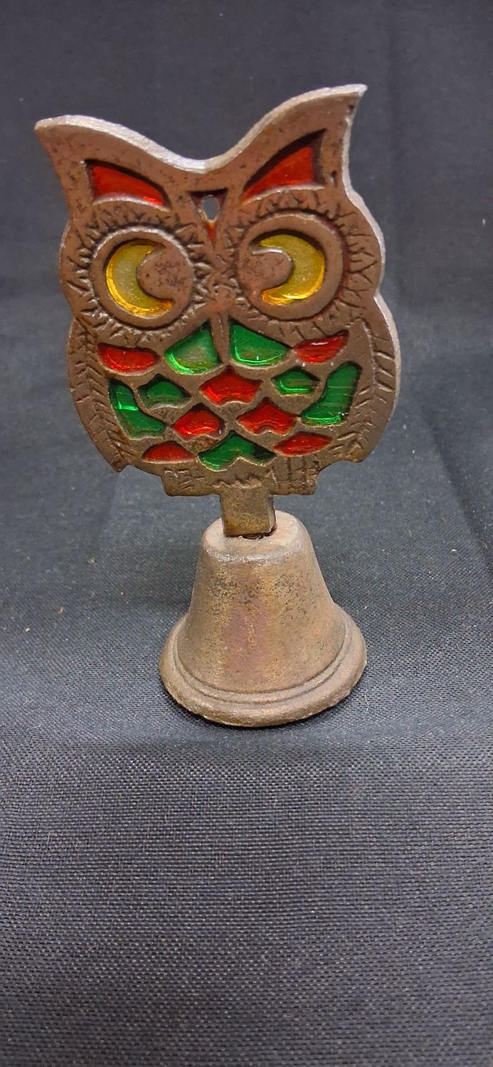 Vintage Owl Bell with Multi-color Glass