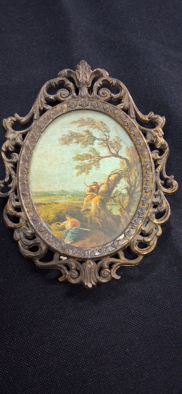 Vintage Italian Brass Oval Victorian Picture