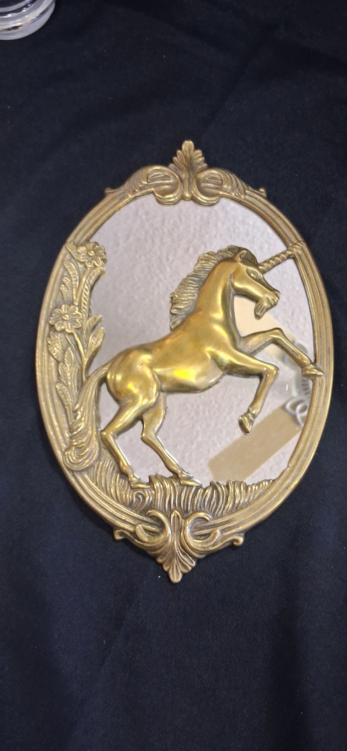 Vintage 1970's Hollywood Regency Brass Unicorn Mirror