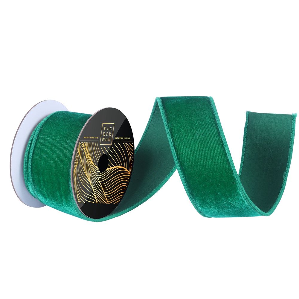 2.5&quot;x10yd Green Velvet Dupion Ribbon