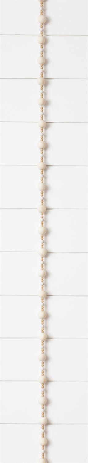 Garland with Felt Balls and Wood Beads, Color: Cream