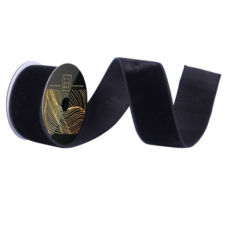 2.5&quot;x10yd Black Velvet Dupion Ribbon