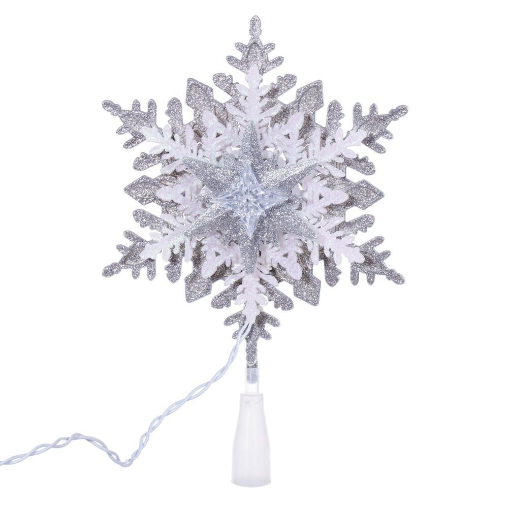 13.5&quot; LED Silver-Wht Snowflake Tree Top