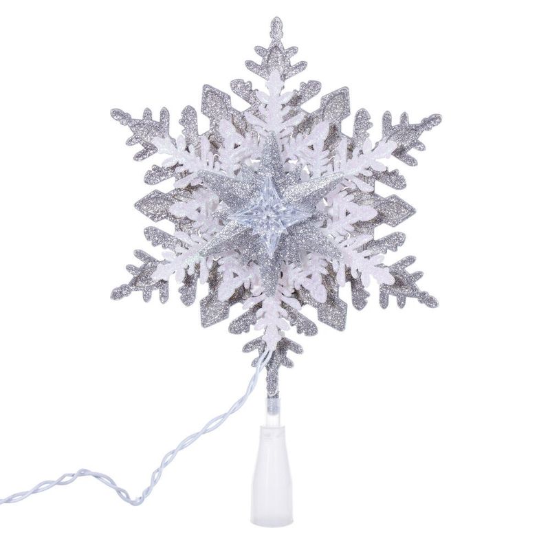13.5&quot; LED Silver-Wht Snowflake Tree Top