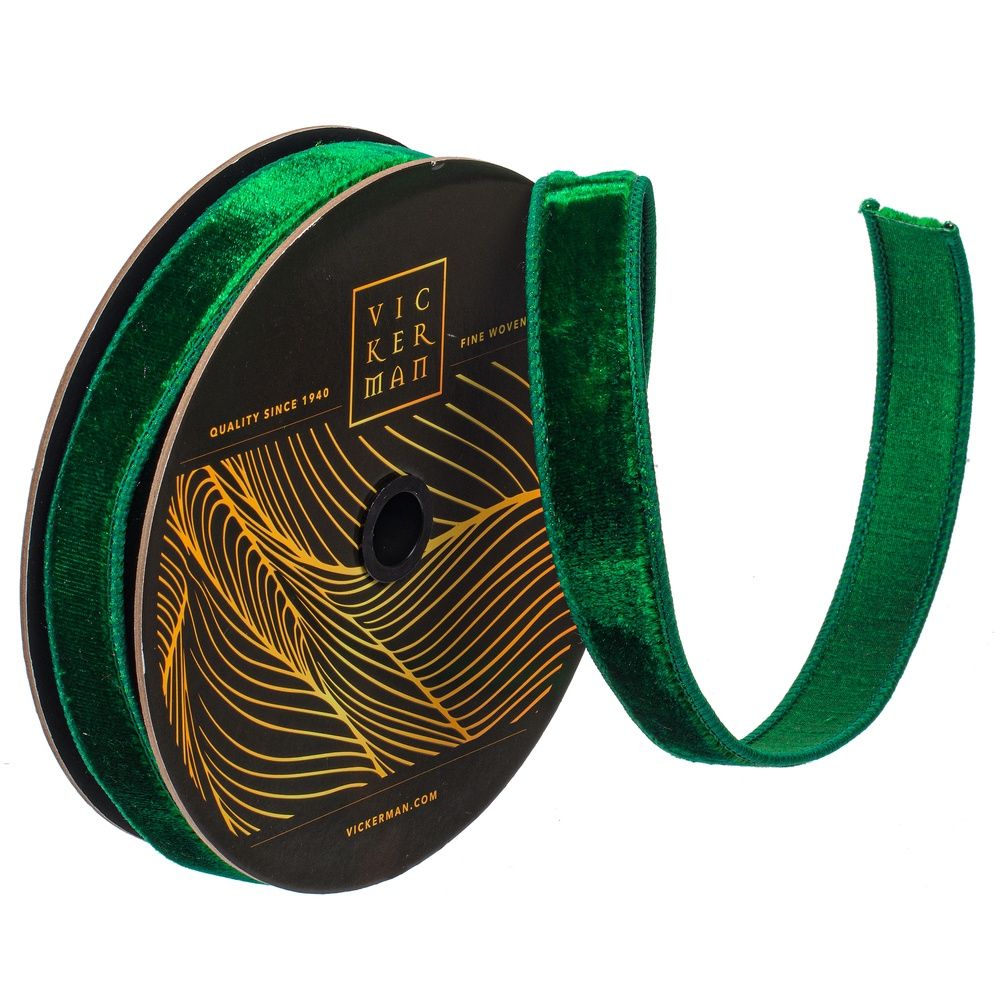 1&quot;x10yd Green Velvet Dupion Ribbon