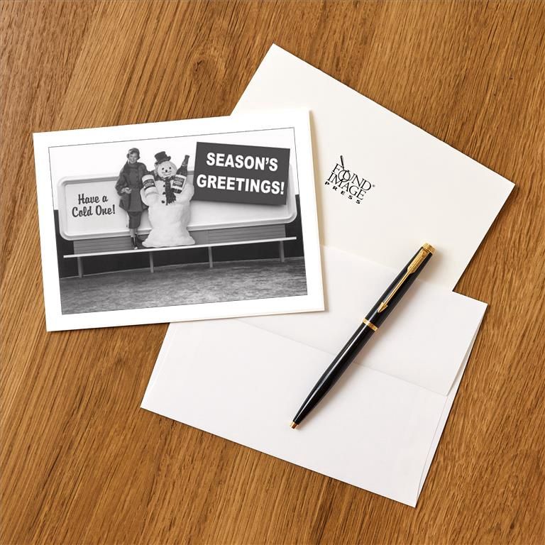 Greeting Card Billboard of Snowman with Beer