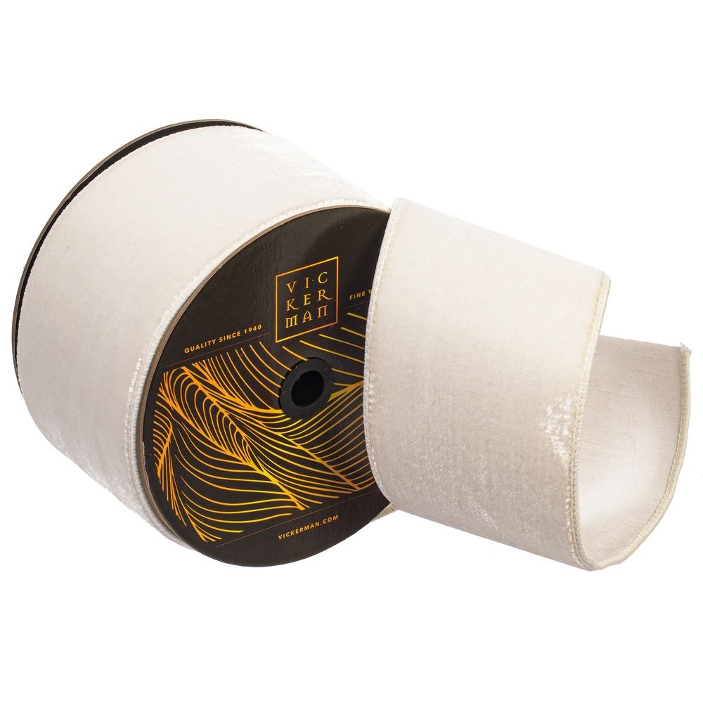 4&quot;x10yd White Velvet Dupion Ribbon