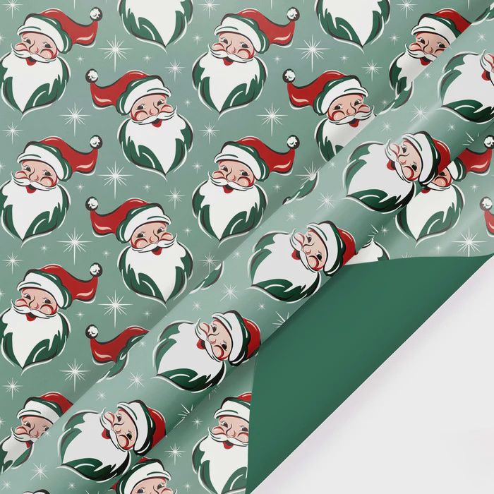 Reversible Holiday Wrapping Paper Retro Santa/Green